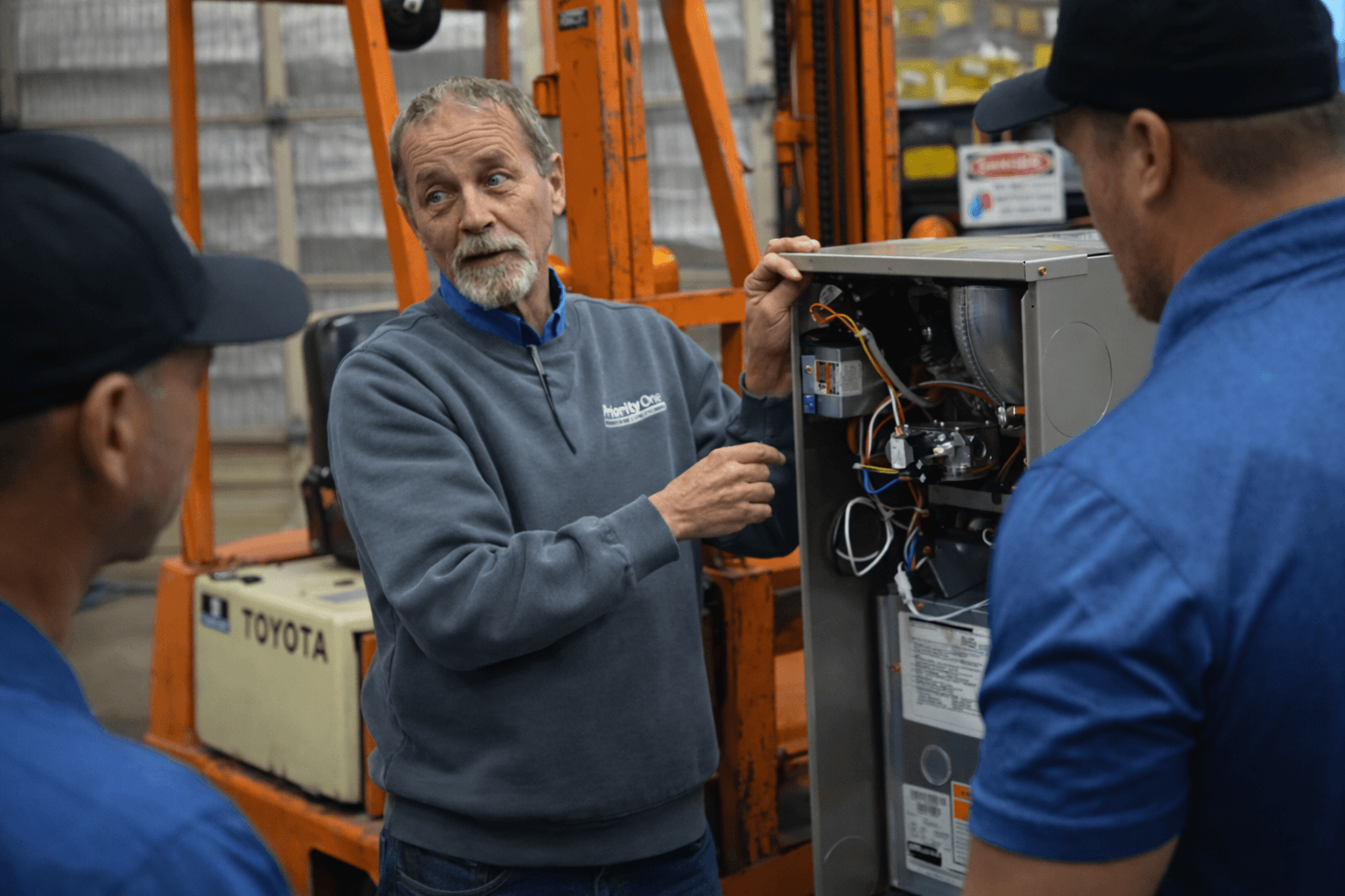 Teamwork during HVAC service by Priority One Heating